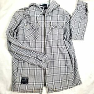 Rocawear Plaid Hooded XL Shirt Jacket Grey&White shacket